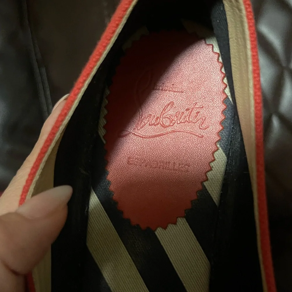 Christian Louboutin Red Canvas Espadrille Slip-Ons with Gold Crest